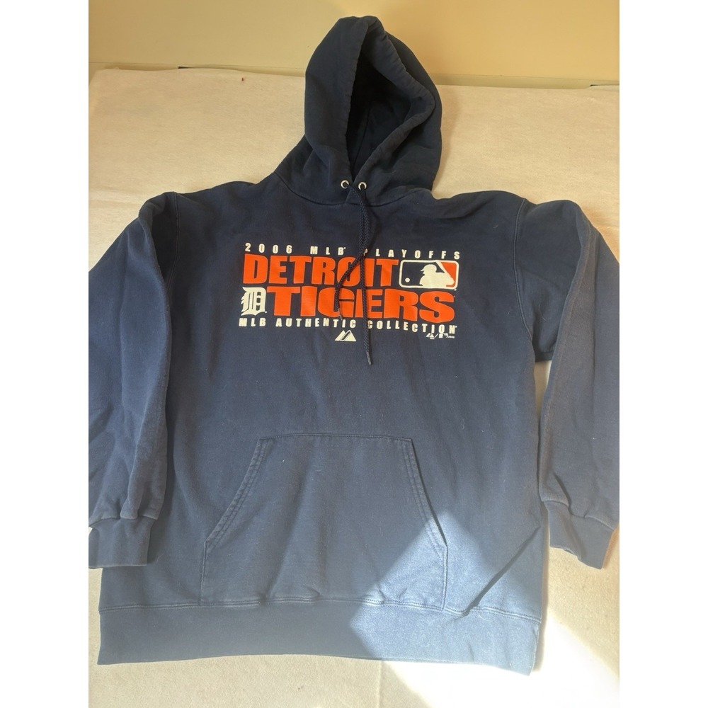 Majestic 2006 DETROIT TIGERS Navy Hooded Sweatshirt Adult Med Great Condition!